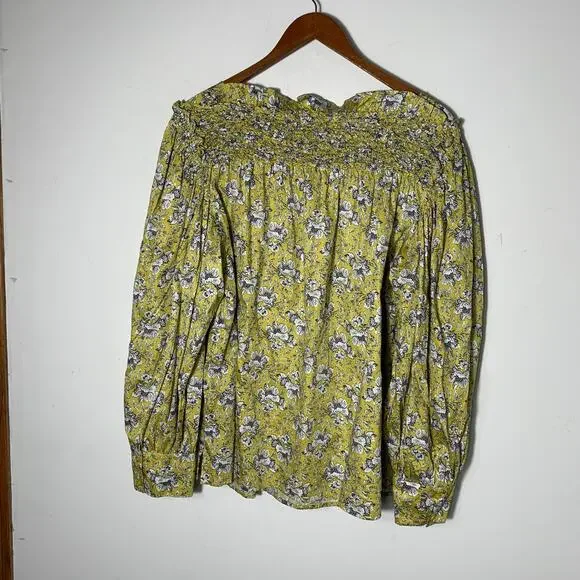 Womens Rebecca Taylor Intaglio Rose Smocked Blouse Yellow Floral Size XL EUC! - Picture 4 of 5